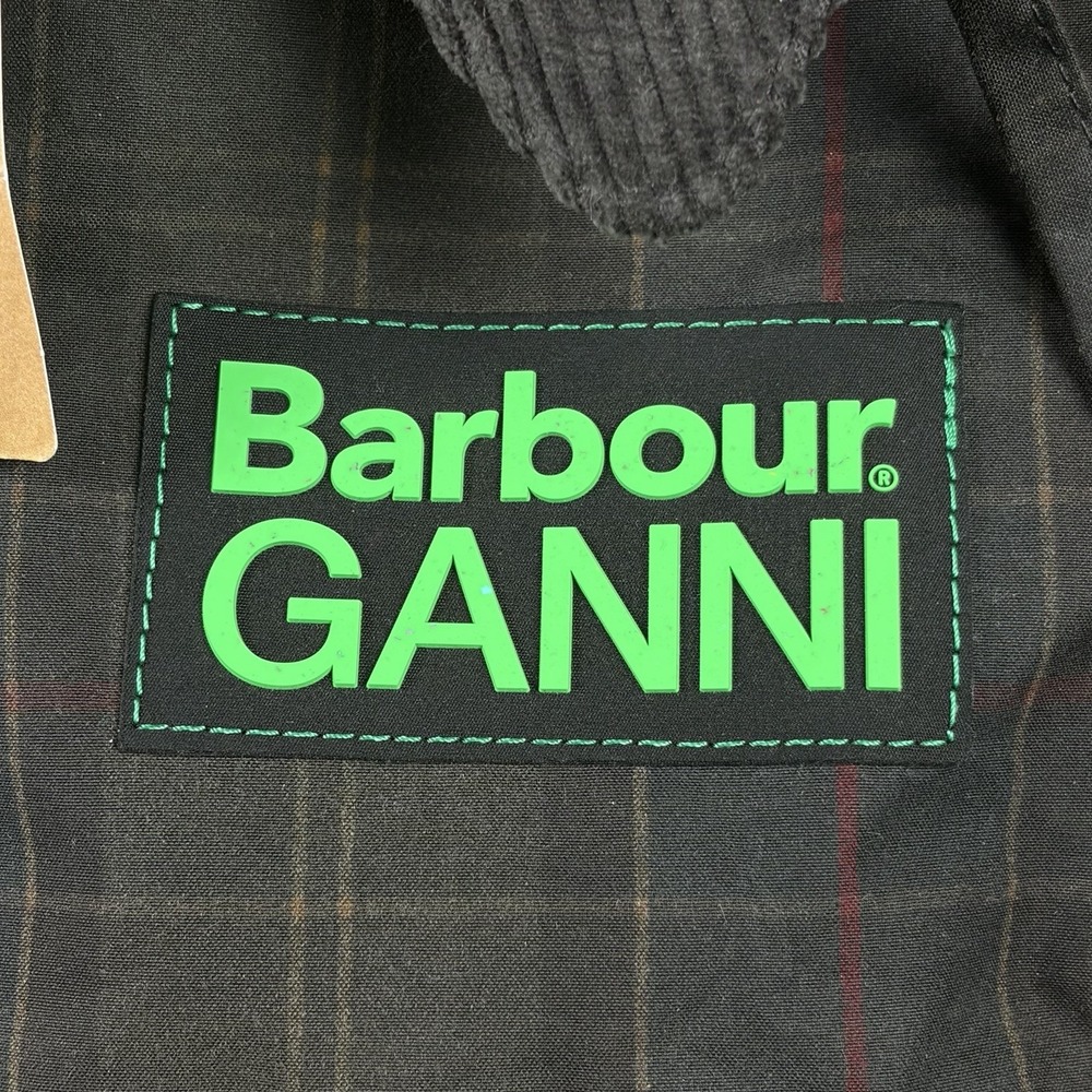 Barbour x Ganni Jacket Womens 8 Black Tartan Waxed Hooded Smock Anorak NWT - Picture 3 of 14